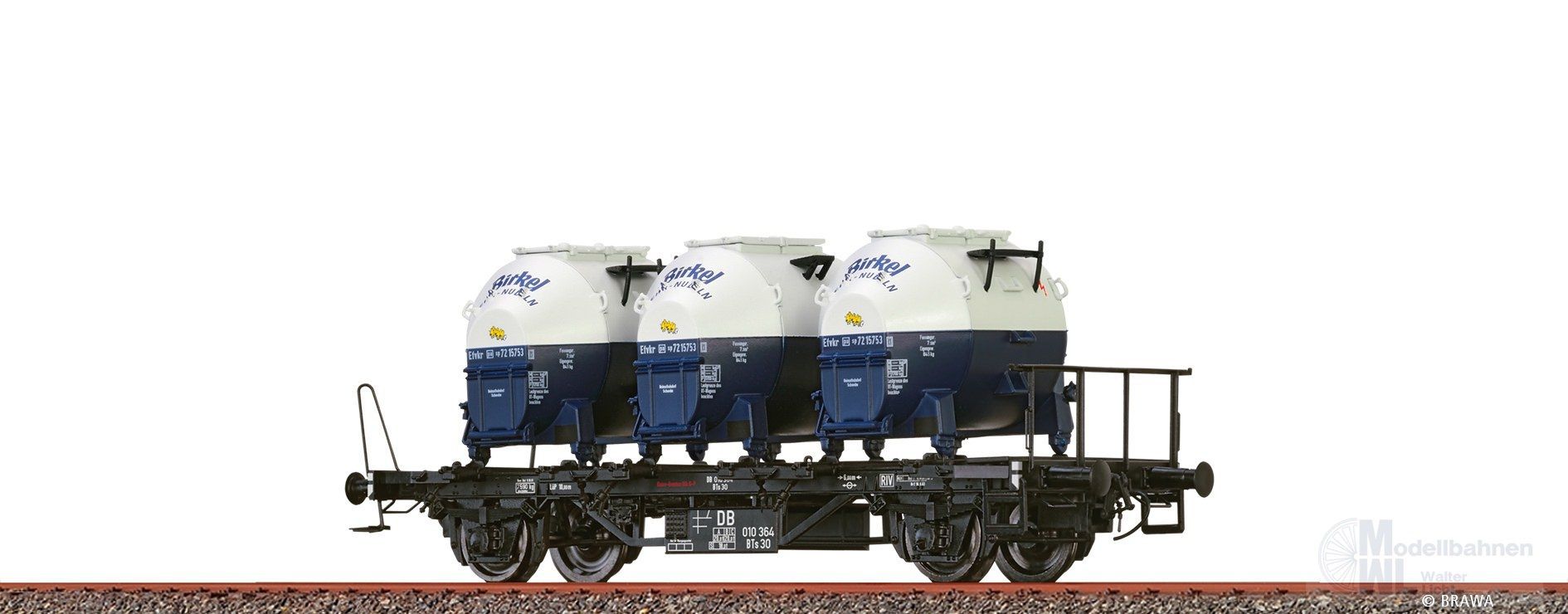 Brawa 50598 - Behältertragwagen DB Ep.III BTs 30 mit Ekrt 401 Birkel H0/GL Brawa 50598 - Behältertragwagen DB Ep.III BTs 30 mit Ekrt 401 Birkel H0/GL