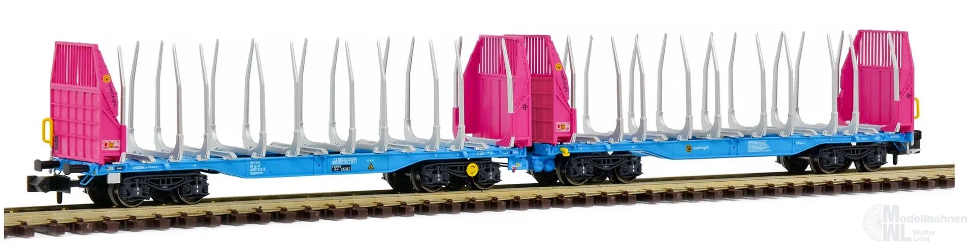 Sudexpress N657323 - Holztransportwagen Innofreight Ep.VI Sggmrrs 90 pink/blau N 1:160
