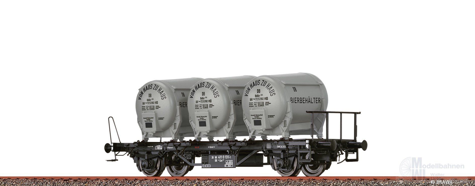 Brawa 50607 - Behältertragwagen DB Ep.IV Lbs 577 mit Ddikr 621 Von Haus zu Haus H0/GL Brawa 50607 - Behältertragwagen DB Ep.IV Lbs 577 mit Ddikr 621 Von Haus zu Haus H0/GL