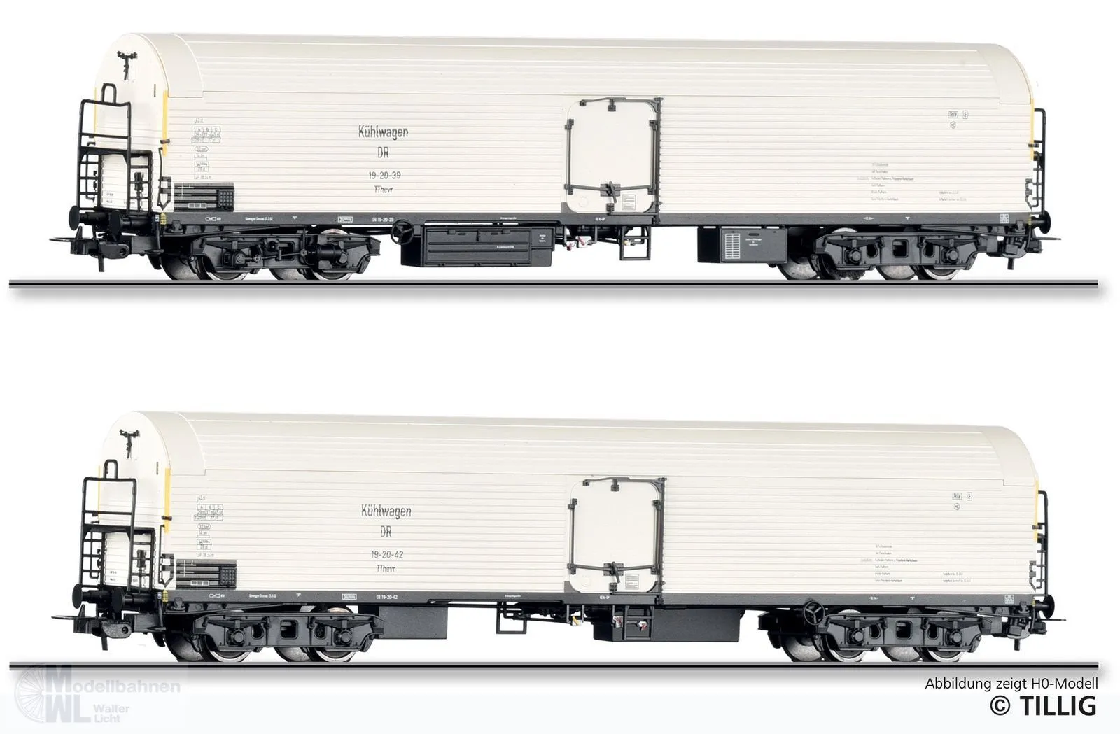 Tillig 01145 - Kühlwagen Set DR Ep.III 2.tlg. Eiskühlwagen Tthevr TT 1:120