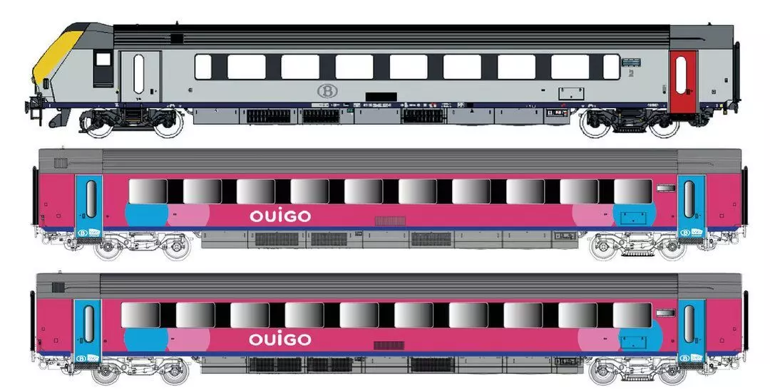 LS Models 43057DC - Personenwagen Set OUIGO Ep.VI I11 mit Steuerwagen 3.tlg. H0/GL