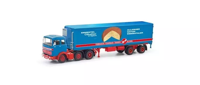 Herpa 87MBS026413 - Mercedes-Benz LPS 2032 Kühlkoffersattelzug Vereinigte Käserei H0 1:87