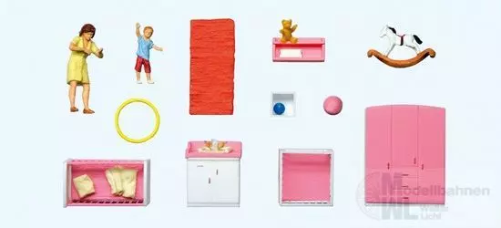 Preiser 10645 - Mutter beim Wickeln mit Kinderzimmereinrichtung H0 1:87