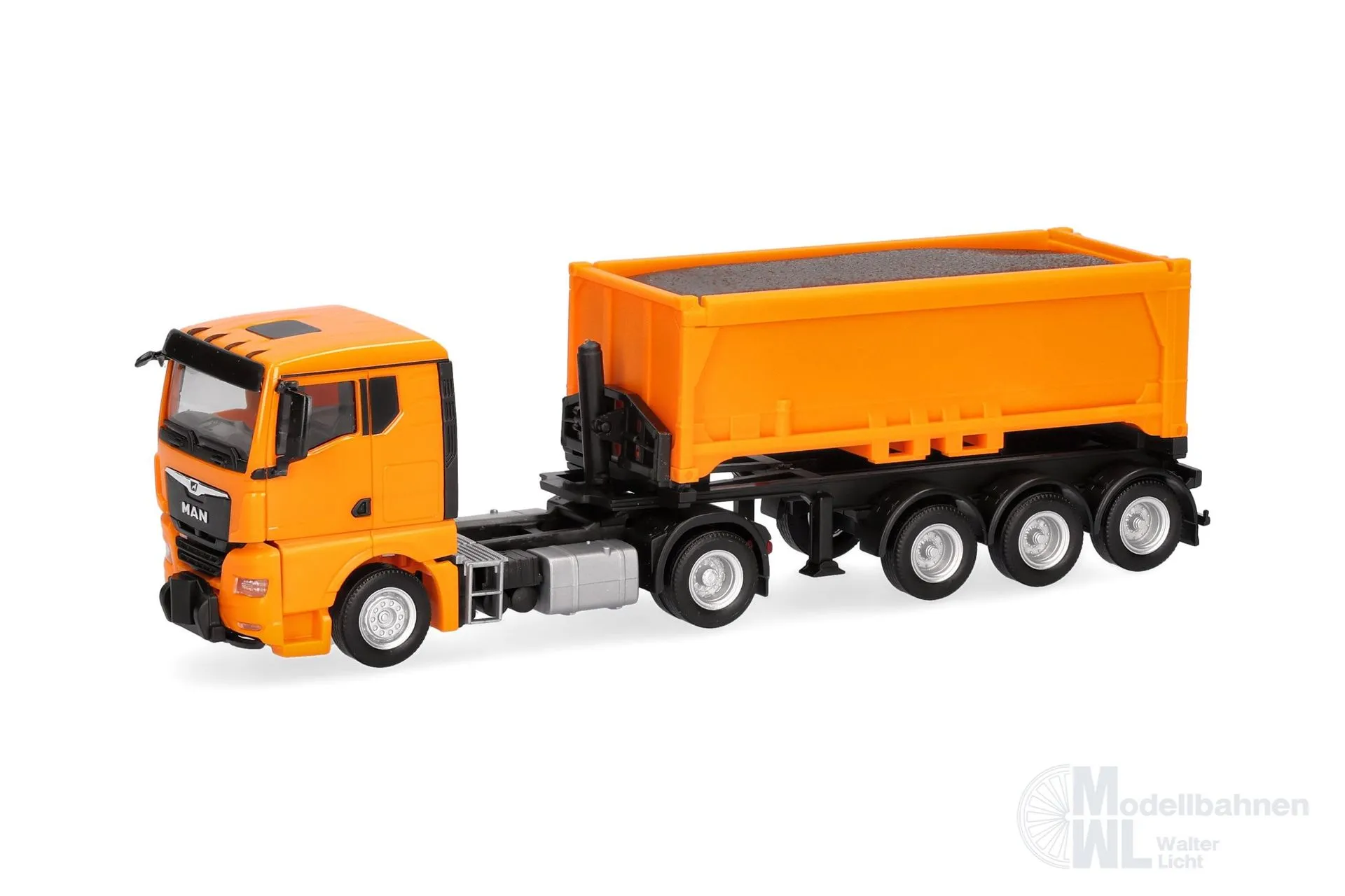 Herpa 321310 - MAN TGX GN Abraummulden-Sattelzug mit Ladegut kommunalorange H0 1:87