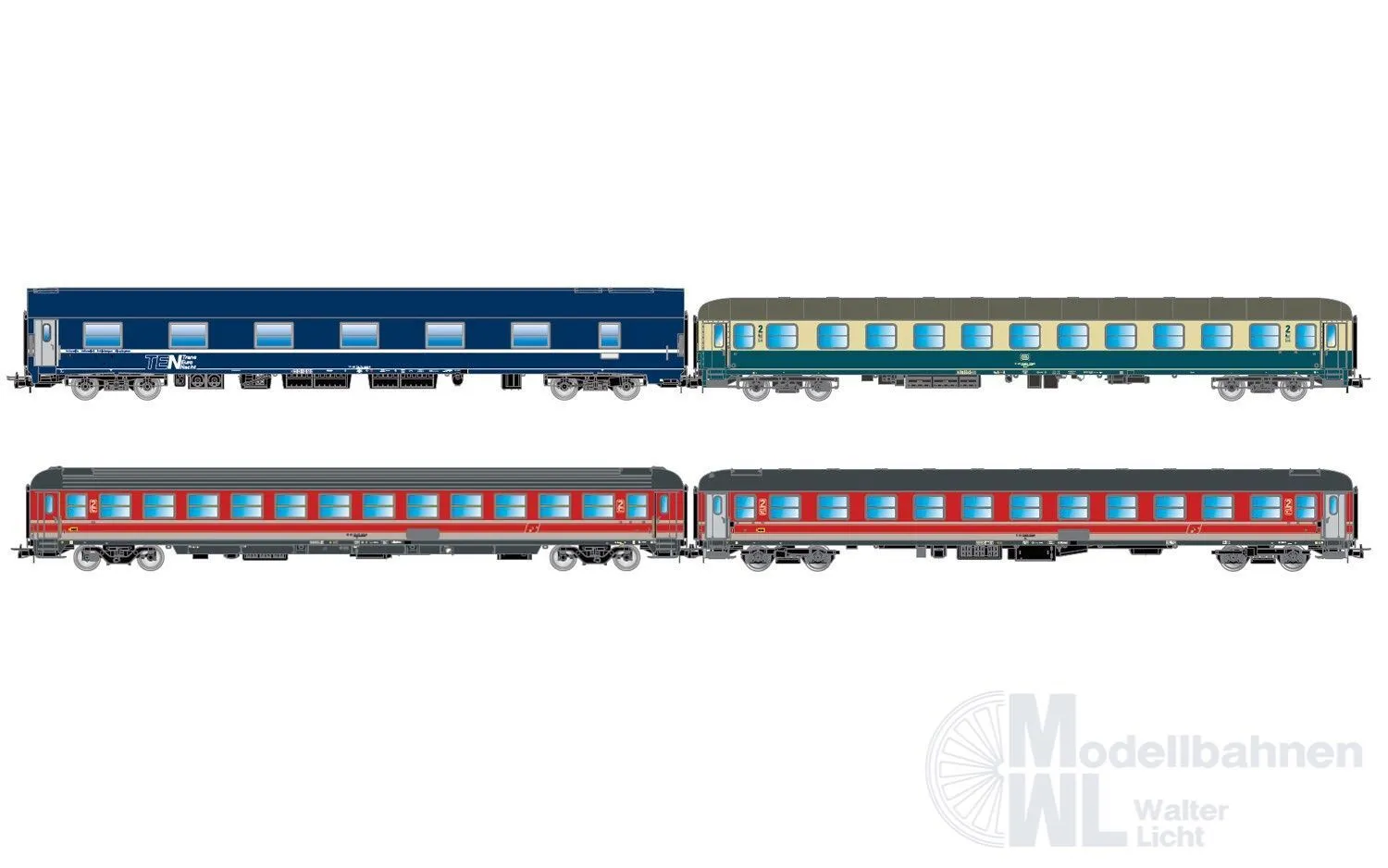 Rivarossi 4374 - Personenwagen Set FS/DB/NS Ep.V 4.tlg. H0/GL