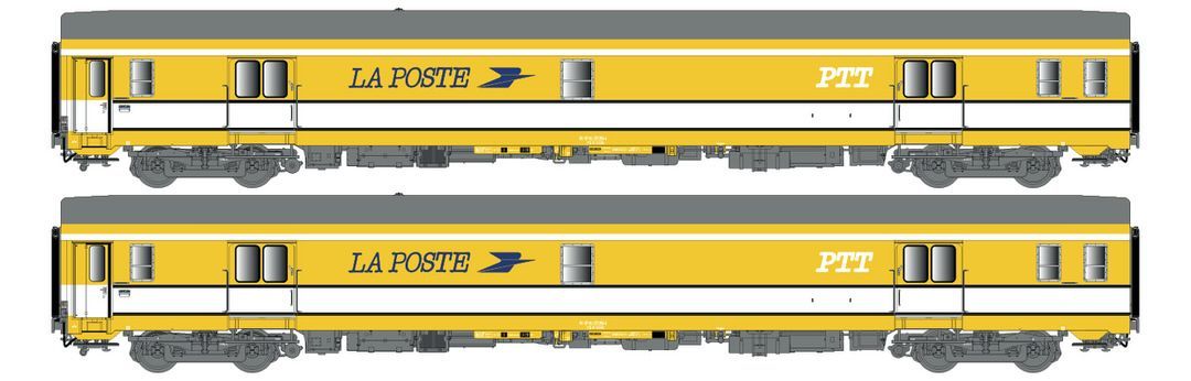 LS Models 40446 - Postwagen Set SNCF Ep.IV PA UIC La Poste PTT gelb 2.tlg. H0/GL