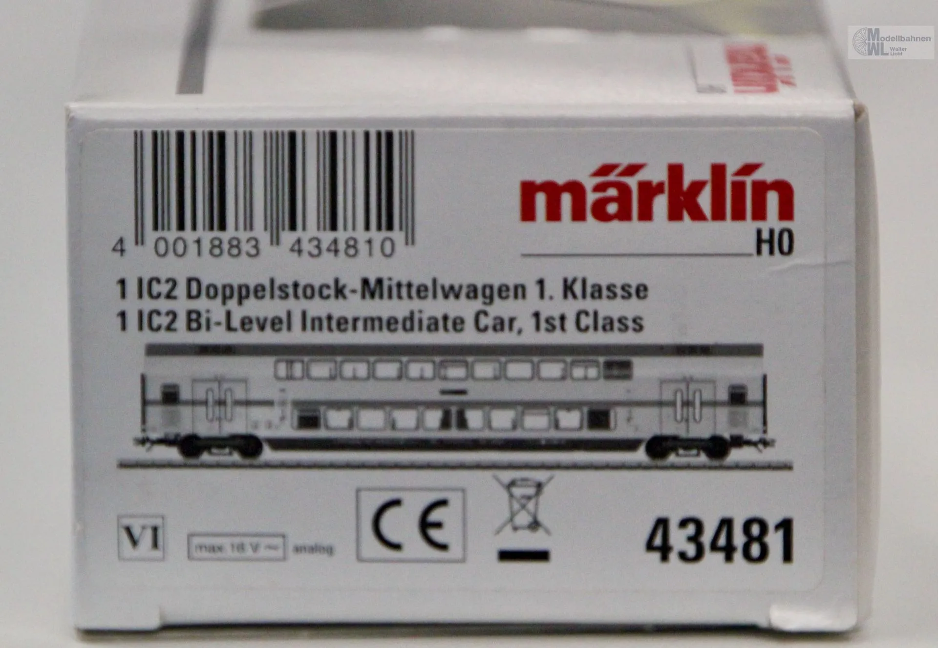Märklin 43481 - MÄRKLIN - IC-Doppelstockwagen DB Ep.VI 1.Kl. H0/WS