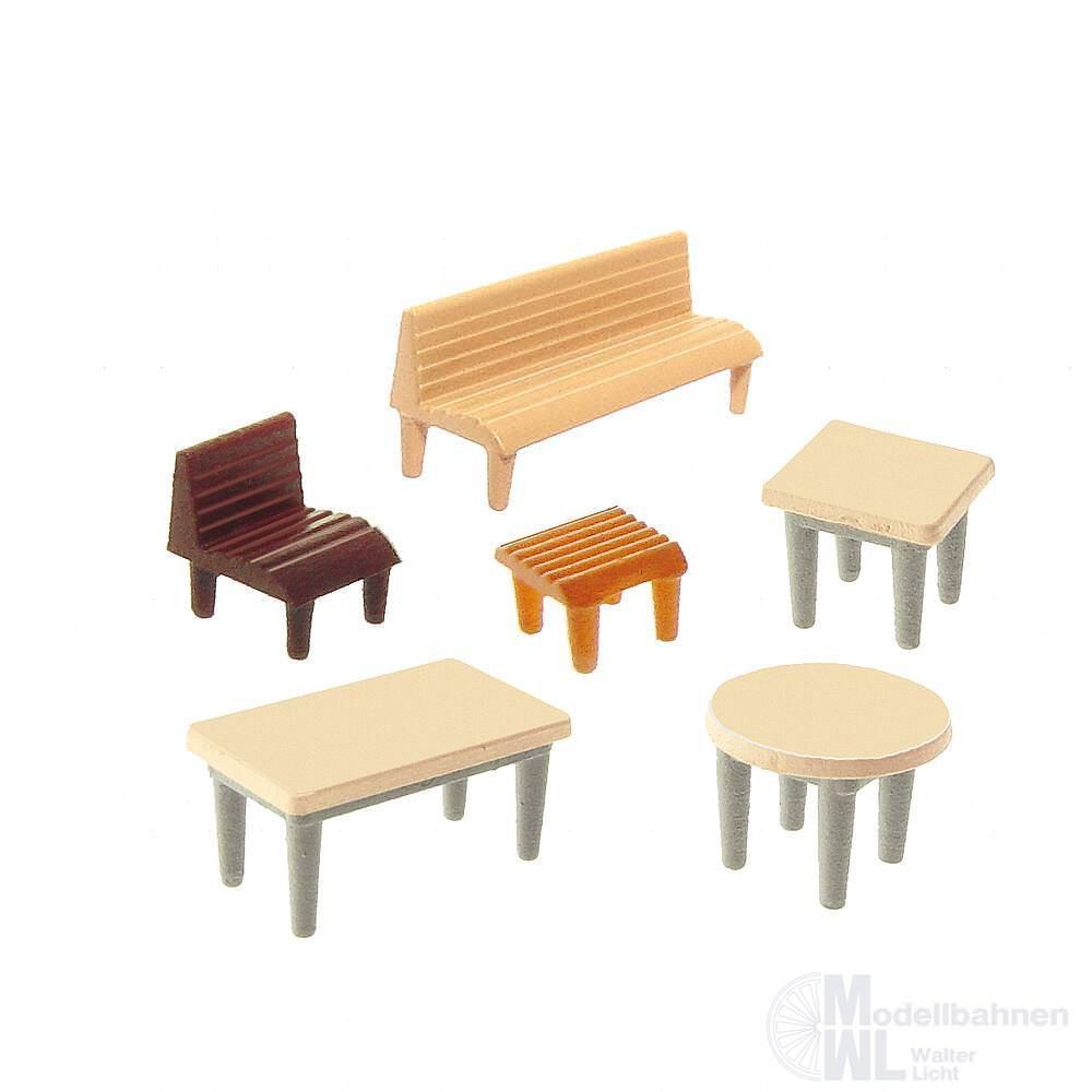 Faller 272440 - 7 Tische,24 Stühle,12 Bänke N 1:160 Faller 272440 - 7 Tische,24 Stühle,12 Bänke N 1:160