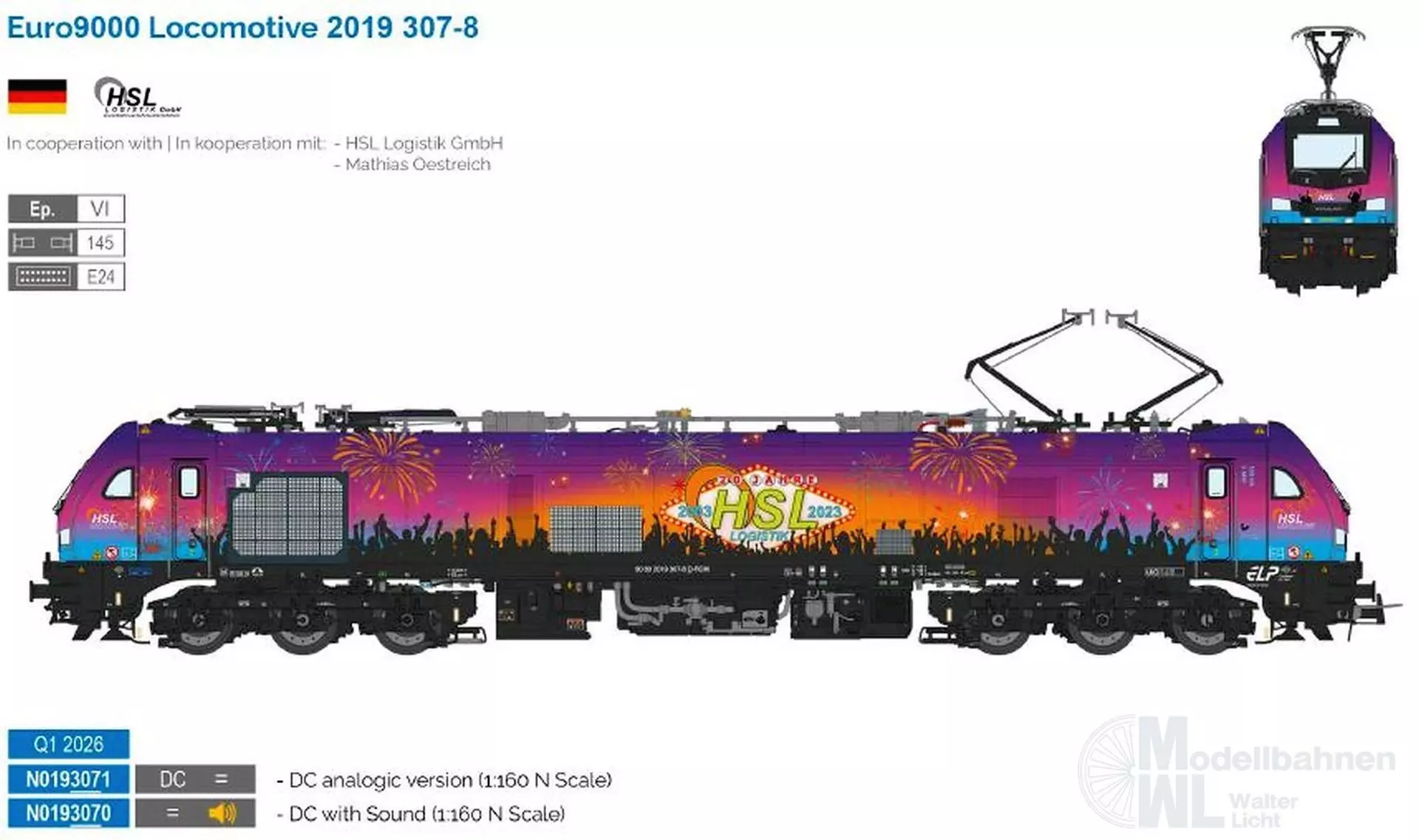 Sudexpress N0193070 - E-Lok BR 2019 / Euro 9000 HSL Ep.VI N 1:160 Sound