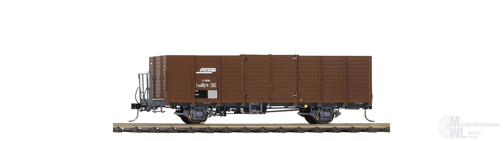 Bemo 9451115 - Hochbordwagen RhB Ep.IV E 6635 mit Holzwand dunkelbraun Spur 0m