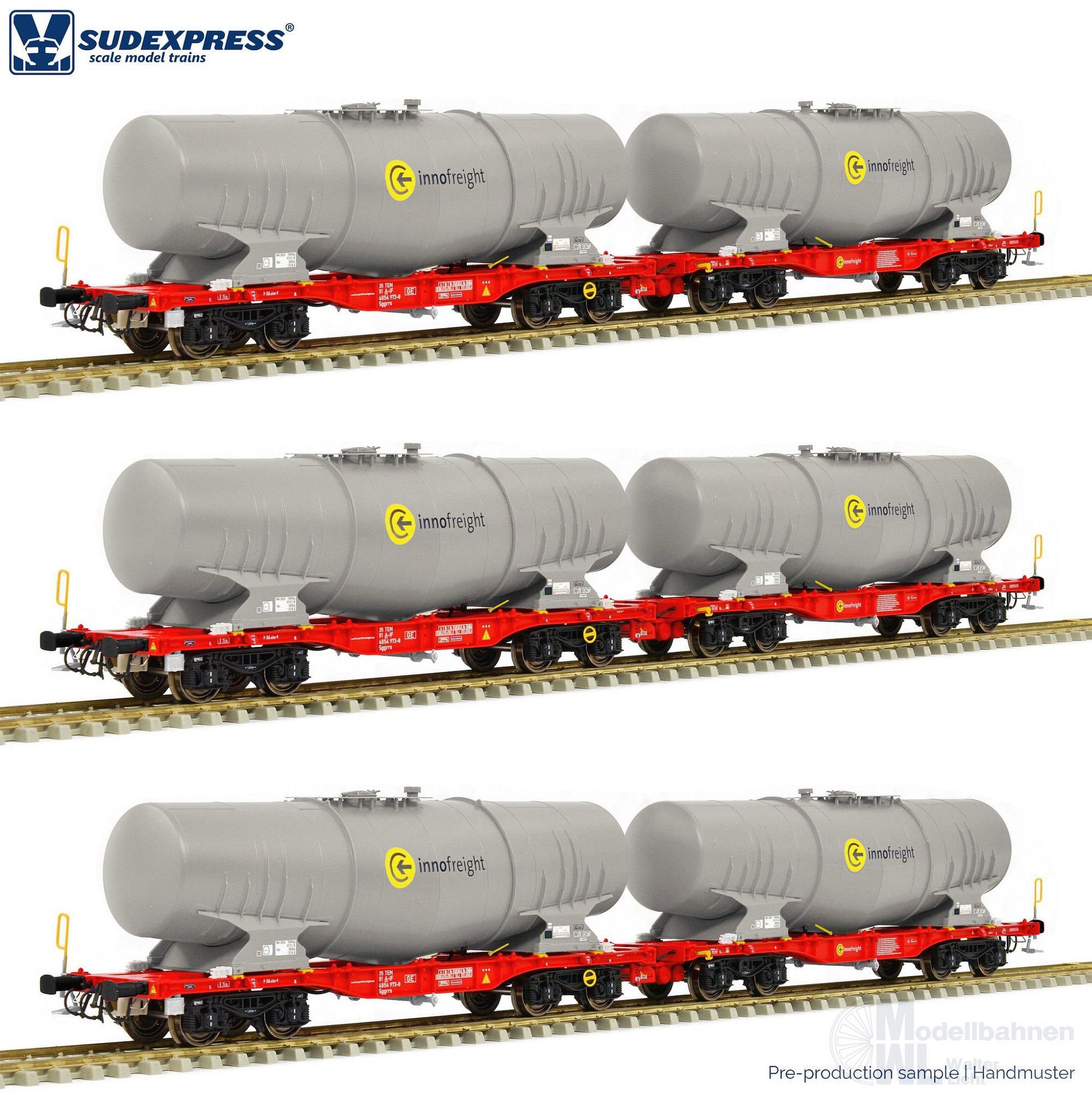 Sudexpress S854001 - 3er-Set Containerwagen Sggrrs 80 InnoFreight Ep.VI Wassert H0/GL Sudexpress S854001 - 3er-Set Containerwagen Sggrrs 80 InnoFreight Ep.VI Wassert H0/GL