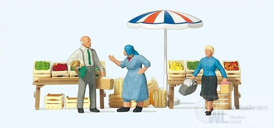Preiser 10056 - Am Markt Marktstände und Sonnenschirm H0 1:87