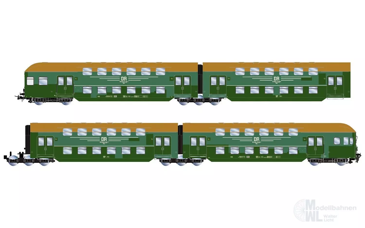 Rivarossi 4424 - Doppelstockwagen Set DR Ep.IV 4.tlg. grüne Flickenlackierung H0/GL