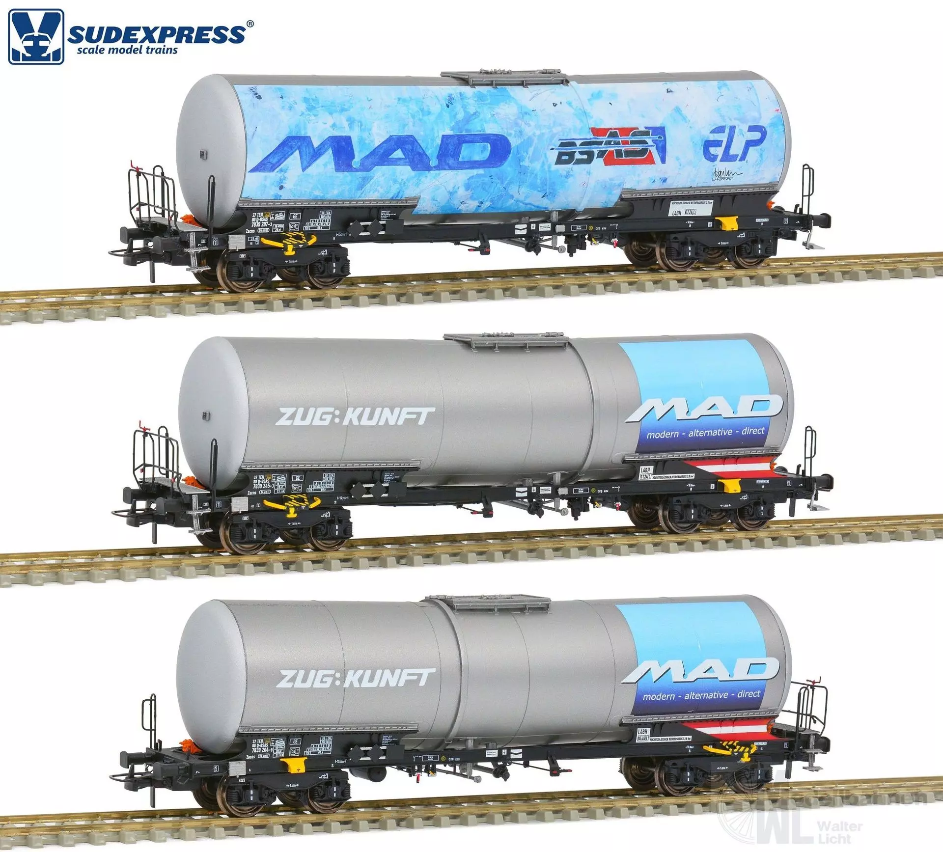 Sudexpress S783905 - 3er-Set Kesselwagen Zacns BSAS / M.A.D Ep.VI H0/GL