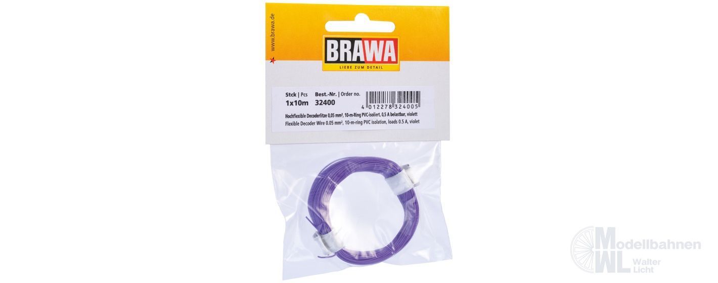 Brawa 32400 - Decoderlitze 0.05qmm violett 10 Meter Brawa 32400 - Decoderlitze 0.05qmm violett 10 Meter