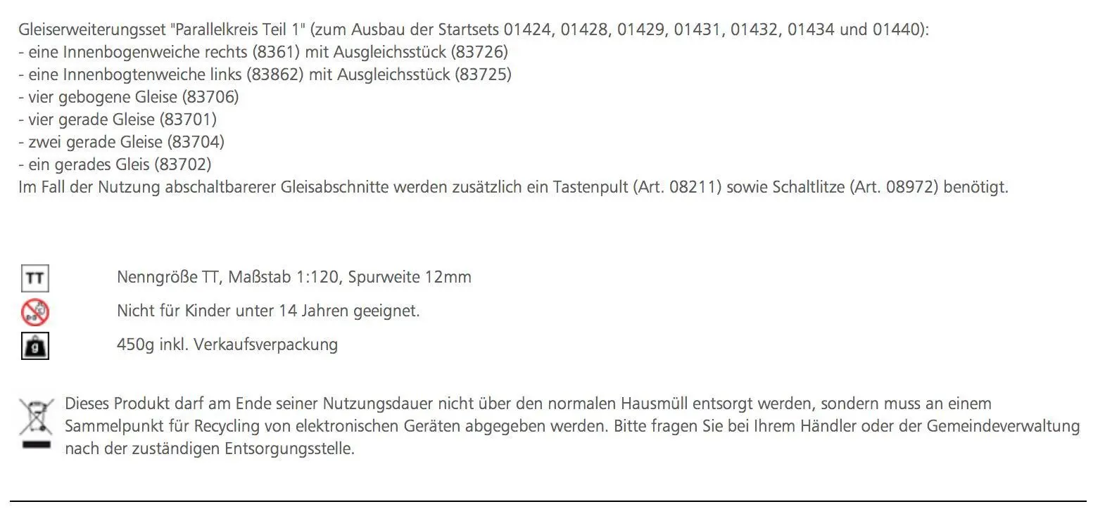 Tillig 01834 - Gleiserweiterung Parallelkreis Teil 1 TT 1:120