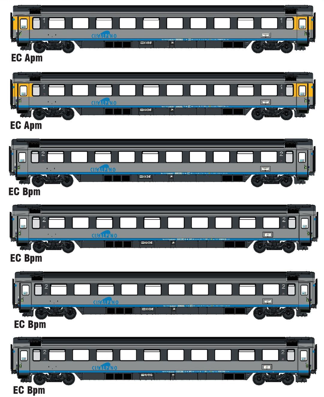 LS Models 47400DC - EC Personenwagen Set Cisalpino Ep.V 6.tlg. H0/GL