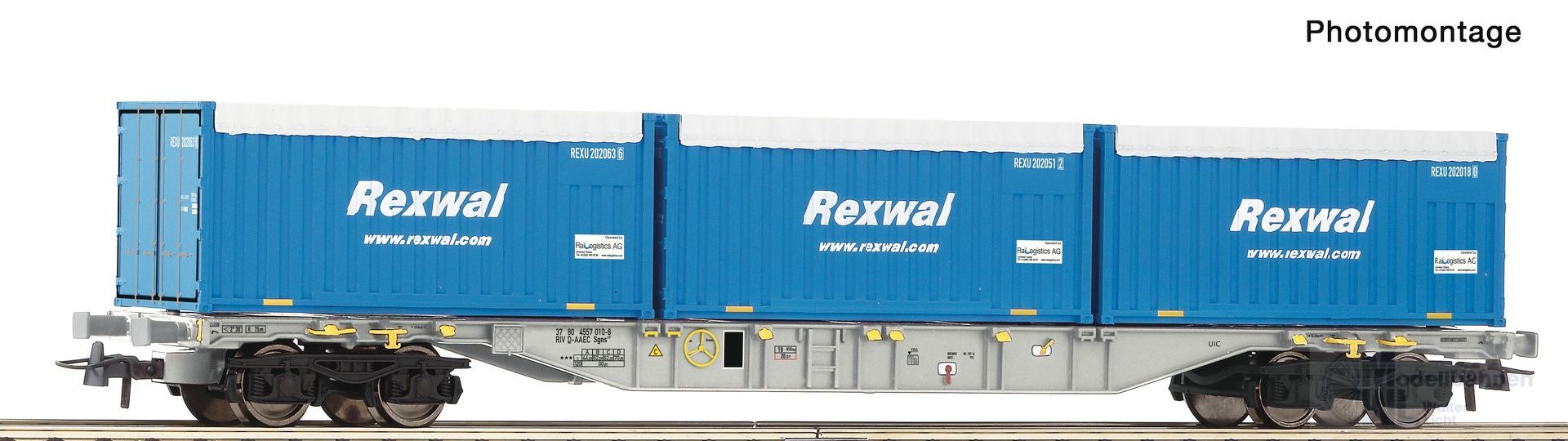 Roco 6600234 - Containertragwagen AAE Ep.VI 3*20ft Container Rexwall H0/GL