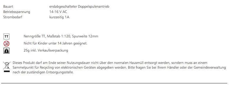Tillig 83532 - Weichenantrieb Modellgleis links TT 1:120