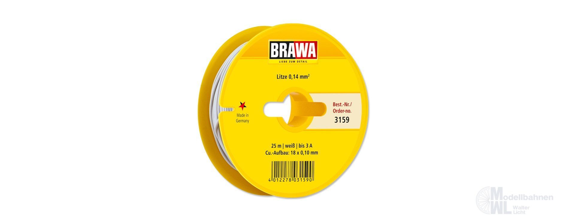 Brawa 3159 - Schaltlitze weiß 0,14 mm² 25 m Spule Brawa 3159 - Schaltlitze weiß 0,14 mm² 25 m Spule
