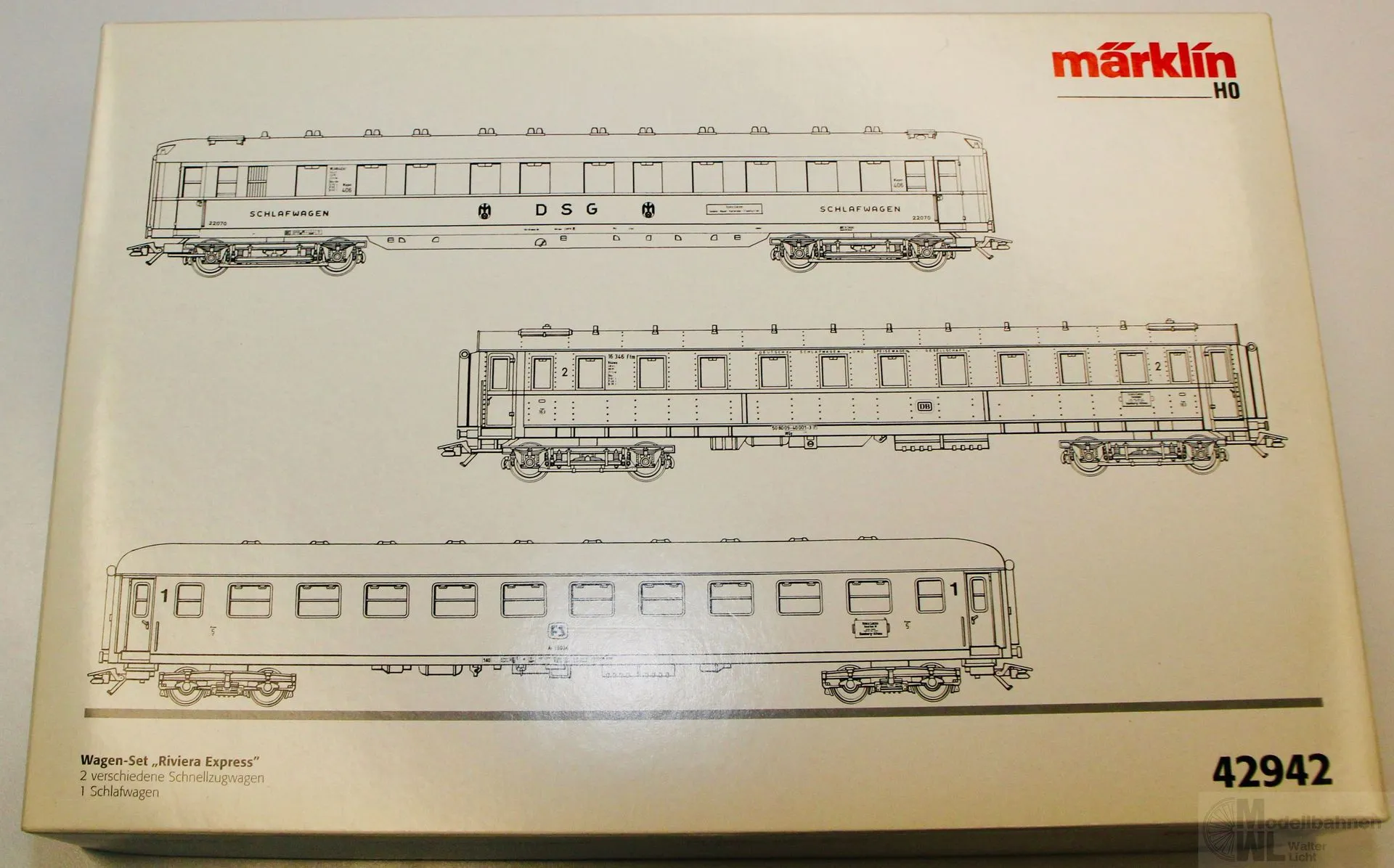 Märklin 42942 - MÄRKLIN - Wagen-Packung Riviera Express DB Ep.III 3.tlg. H0/WS