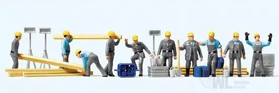 Preiser 10220 - THW-Helfer im Arbeitsanzug mit Zubehör H0 1:87