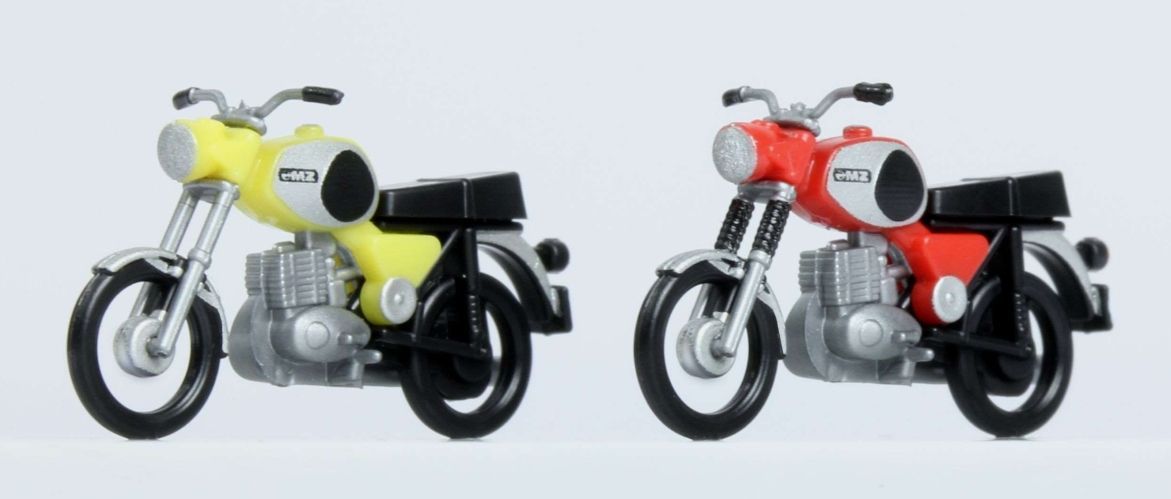 Kres 11261 - Motorrad Set MZ TS 250 1 x gelb und 1 x rot TT 1:120 Kres 11261 - Motorrad Set MZ TS 250 1 x gelb und 1 x rot TT 1:120