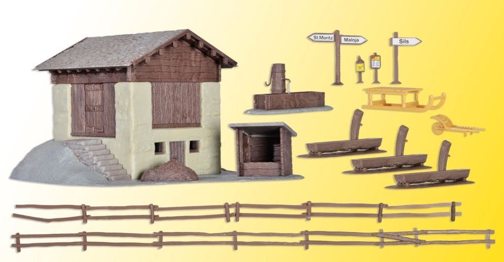Kibri 38814 - Stadel mit Zaun in Grevasalvas H0 1:87