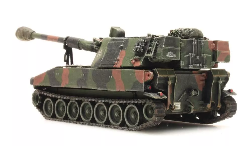 ARTITEC b.v. 6870098 - Panzer M109 A3G Flecktarnung Eisenbahntransport Bundeswehr Deutschland H0 1:87