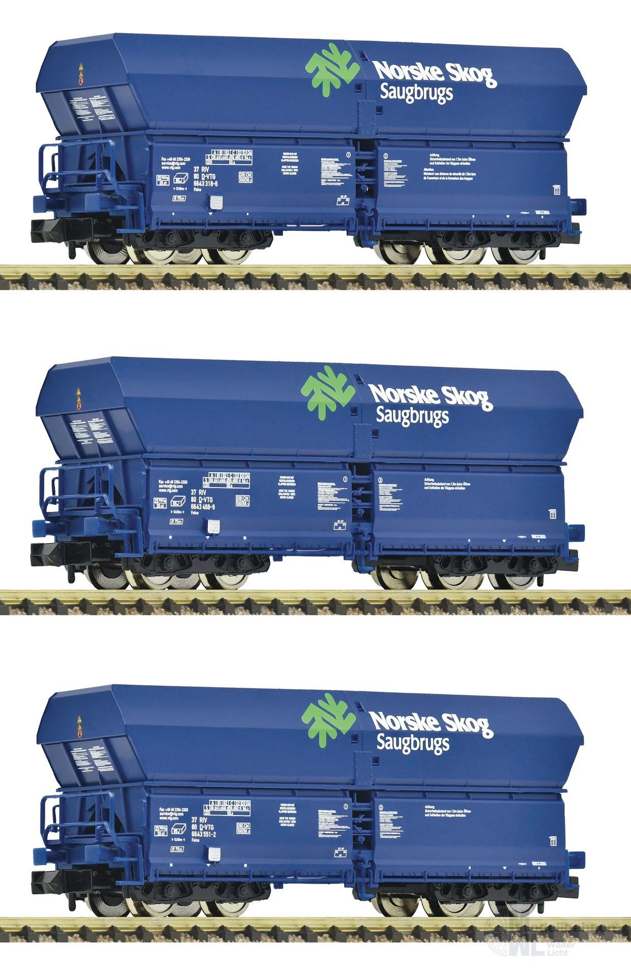 Fleischmann 6660089 - Selbstentladewagen Set VTG Ep.VI Norske Skog 3.tlg. N 1:160 Fleischmann 6660089 - Selbstentladewagen Set VTG Ep.VI Norske Skog 3.tlg. N 1:160