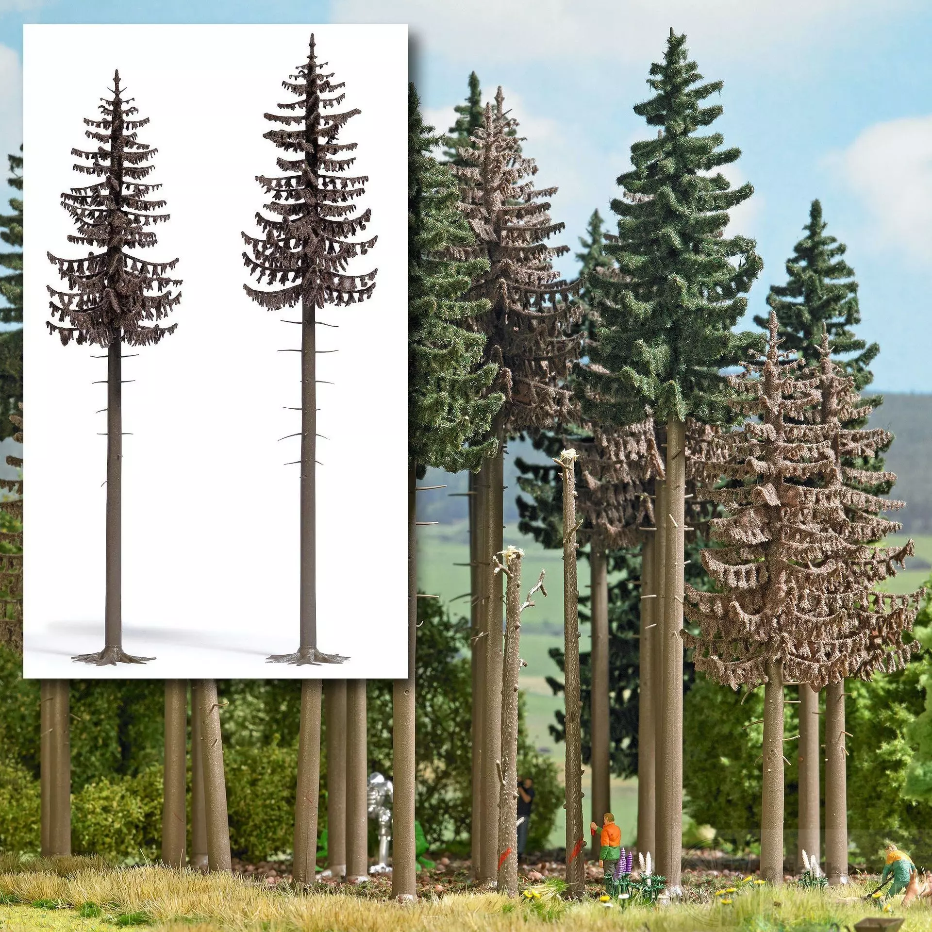 Busch 6168 - 2 Tote Fichten 180/190 mm H0 1:87 / TT 1:120