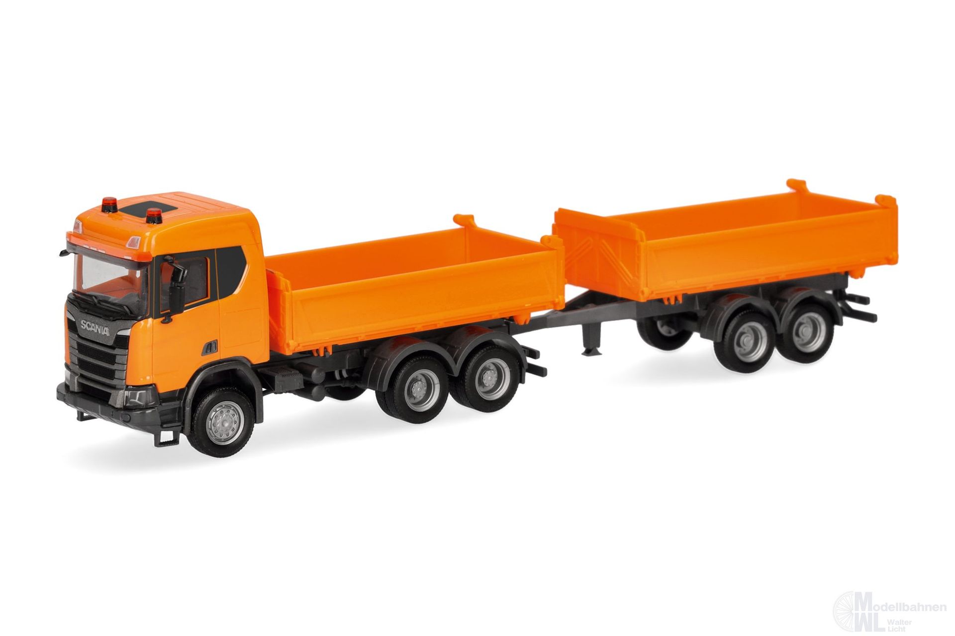 Herpa 321679 - Scania CR ND XT Baukipper-Hängerzug kommunalorange H0 1:87