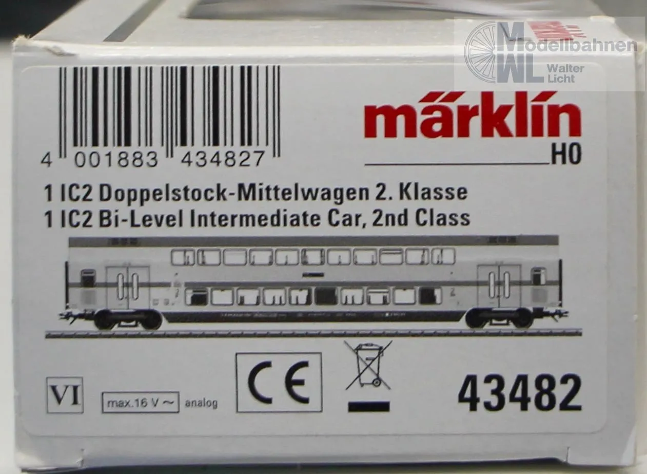 Märklin 43482 - MÄRKLIN - IC-Doppelstockwagen DB Ep.VI 2.Kl. H0/WS