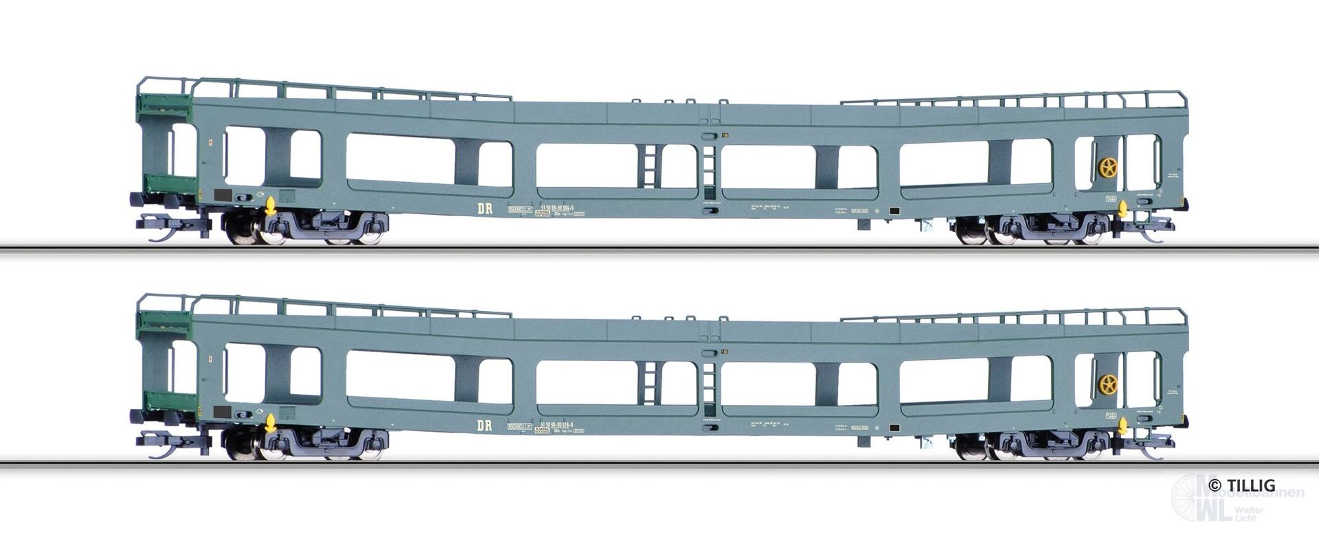 Tillig 01135 - Autotransportwagen Set DR Ep.IV DDm 2.tlg. TT 1:120