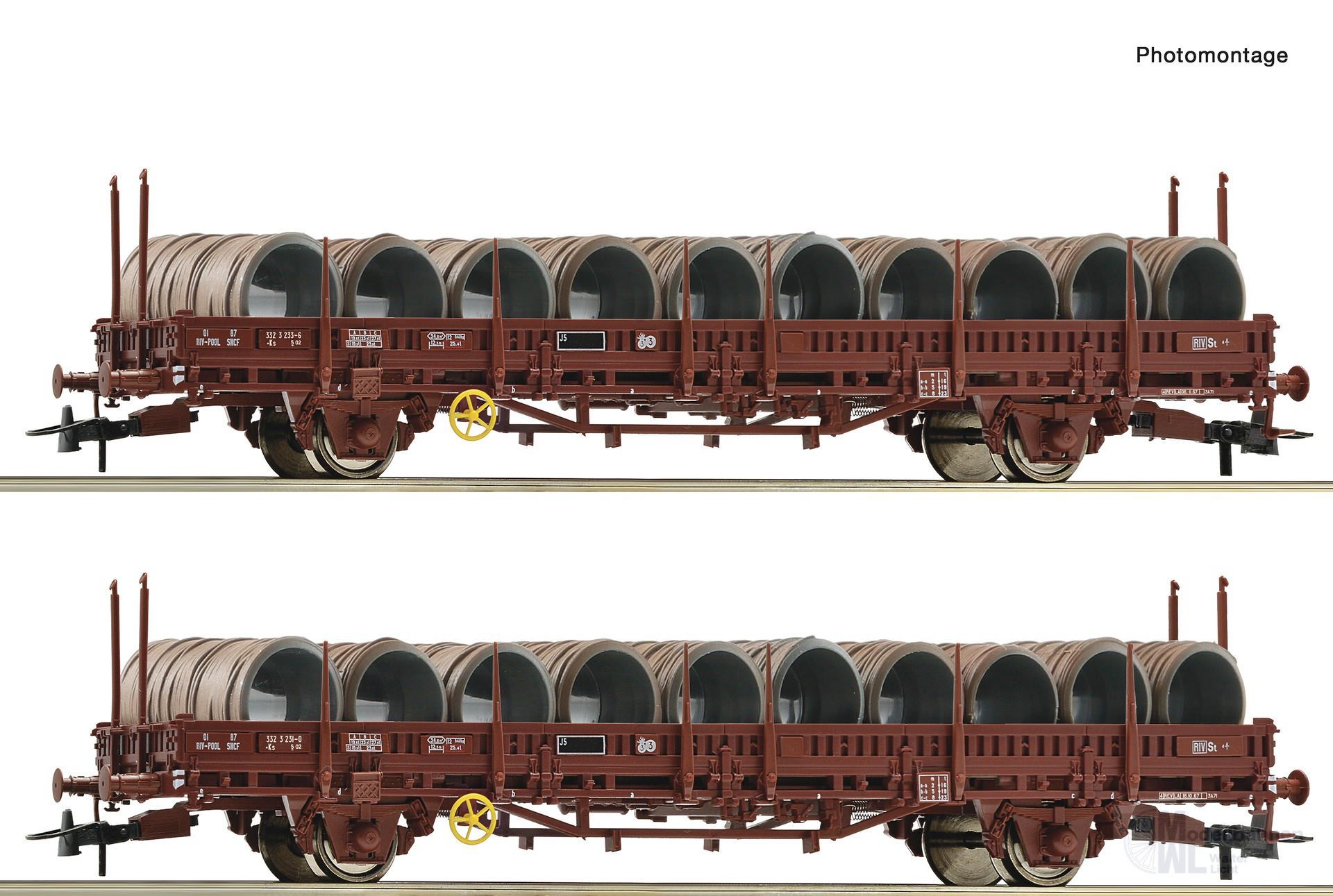 Roco 6600119 - Schwenkrungenwagen SNCF Ep.IV beladen mit Drahtrollen H0/GL