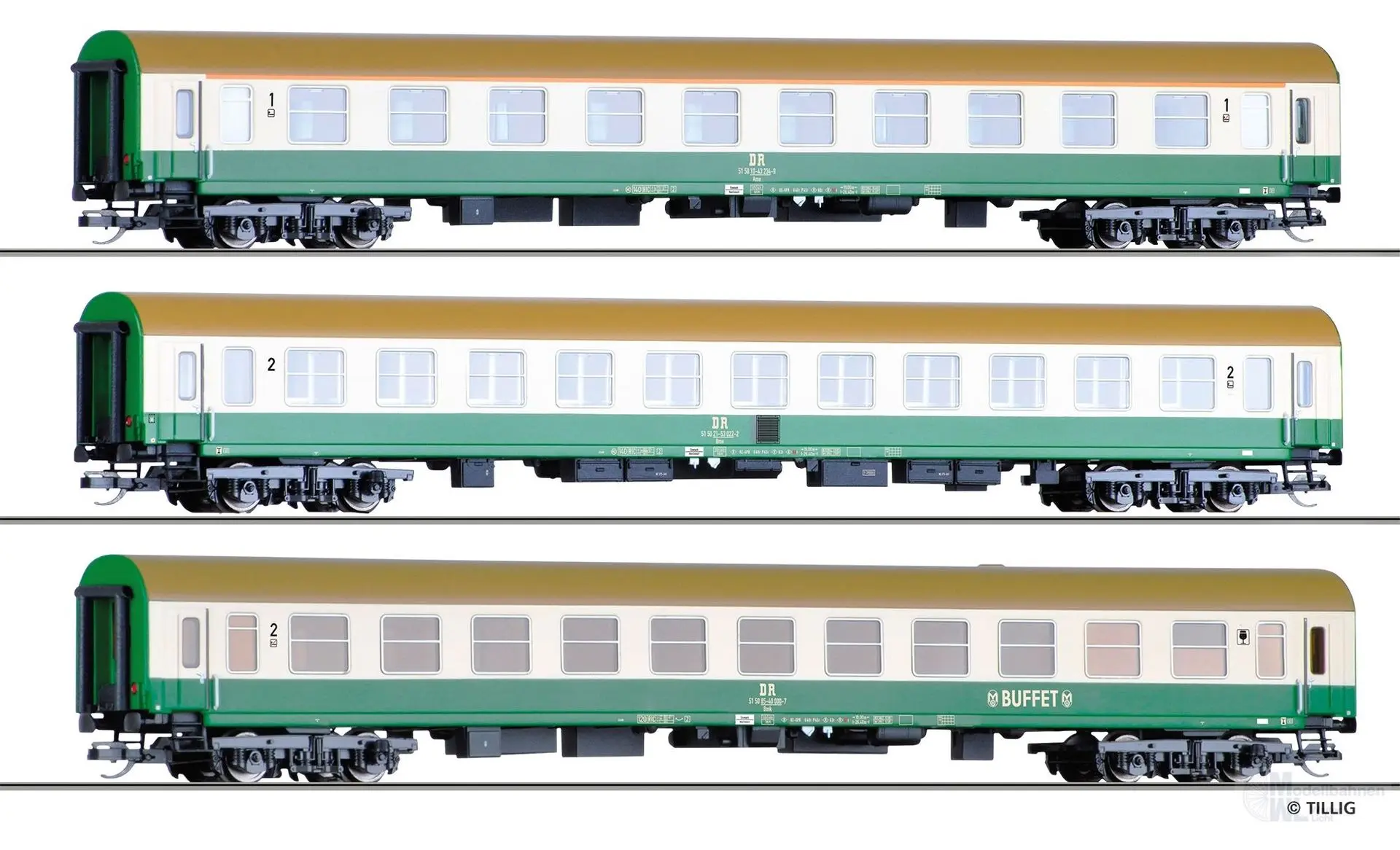 Tillig 01124 - Personenwagen Set DR Ep.IV 3.tlg. TT 1:120