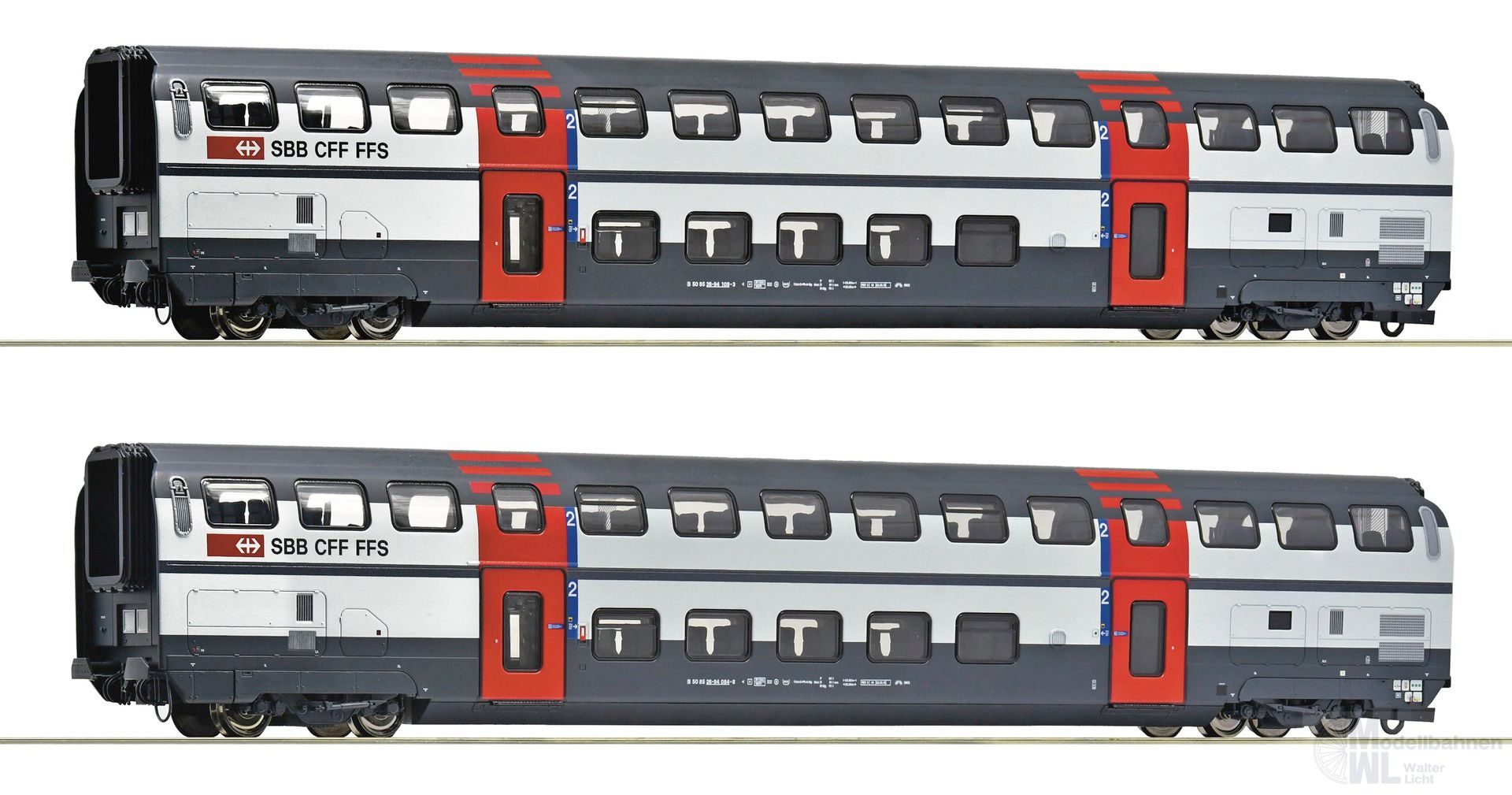 Roco 6200217 - Doppelstockwagen Set SBB Ep.V/VI 2.Kl. 2.tlg. H0/GL