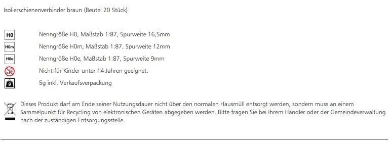 Tillig 85502 - Isolierschienenverbinder braun 20 Stück im Beutel TT 1:120