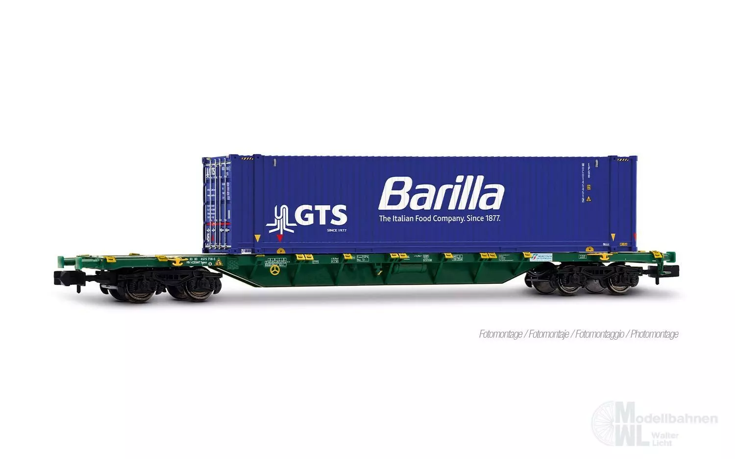 Arnold 6743 - Containertragwagen Mercitalis Intermodal Ep.VI Container Barilla N 1:160