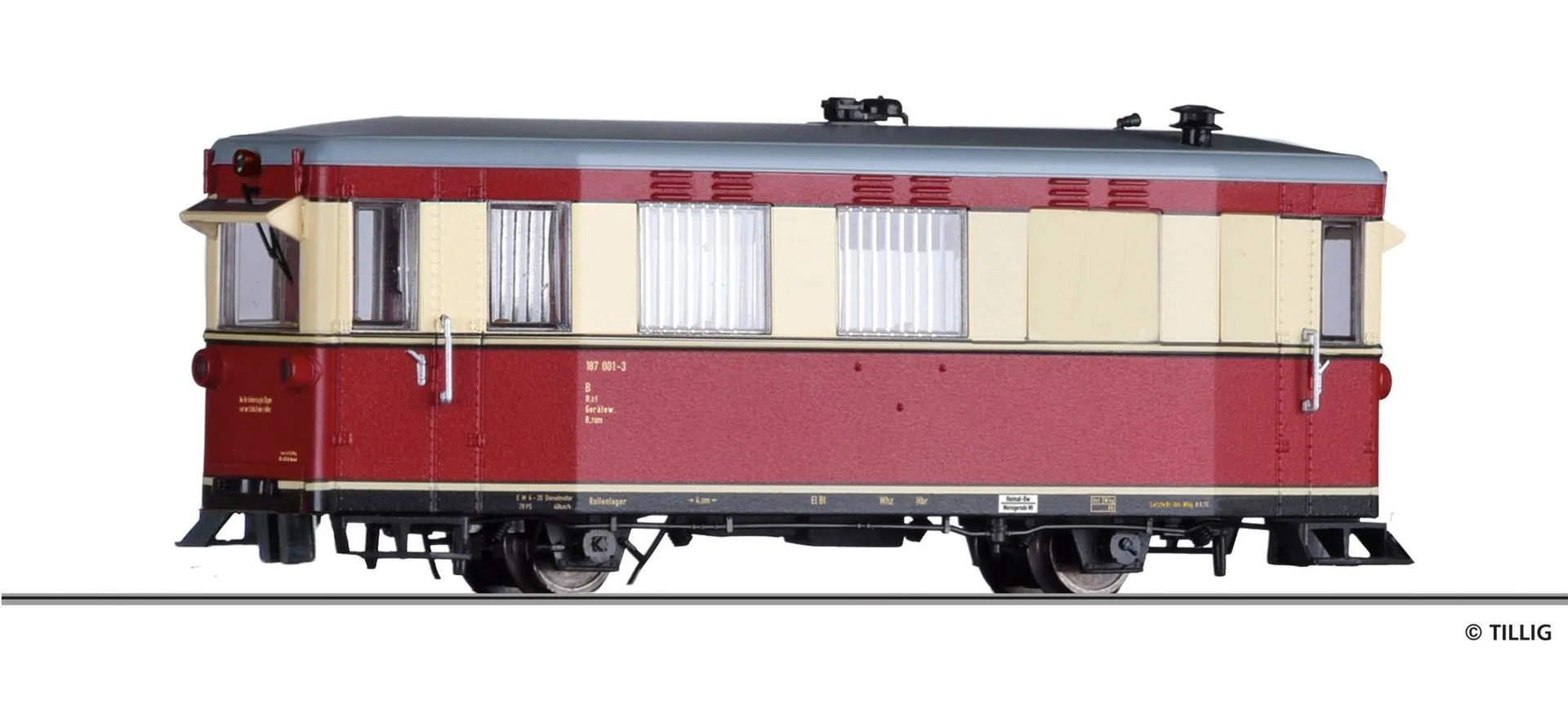 Tillig 02955 - Triebwagen BR 187 001-3 DR Ep.IV Hilfsgerätewagen H0e
