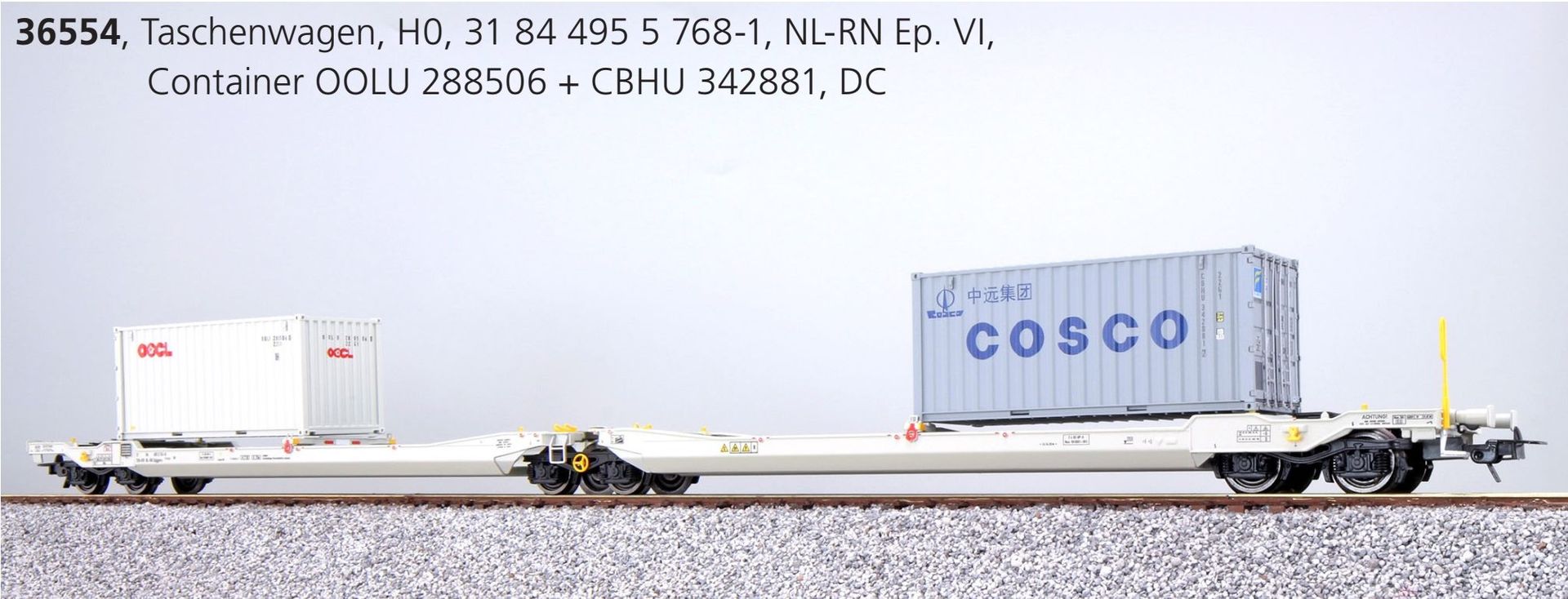 ESU 36554 - Taschenwagen Sdggmrs NL-RN Ep.VI Container OOLU288506 / CBHU342881 H0/GL