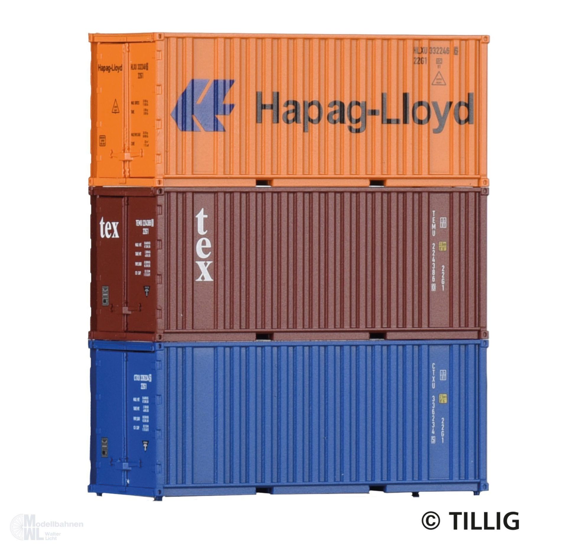 Tillig 07706 - Container Set mit 3 20ft Containern TT 1:120