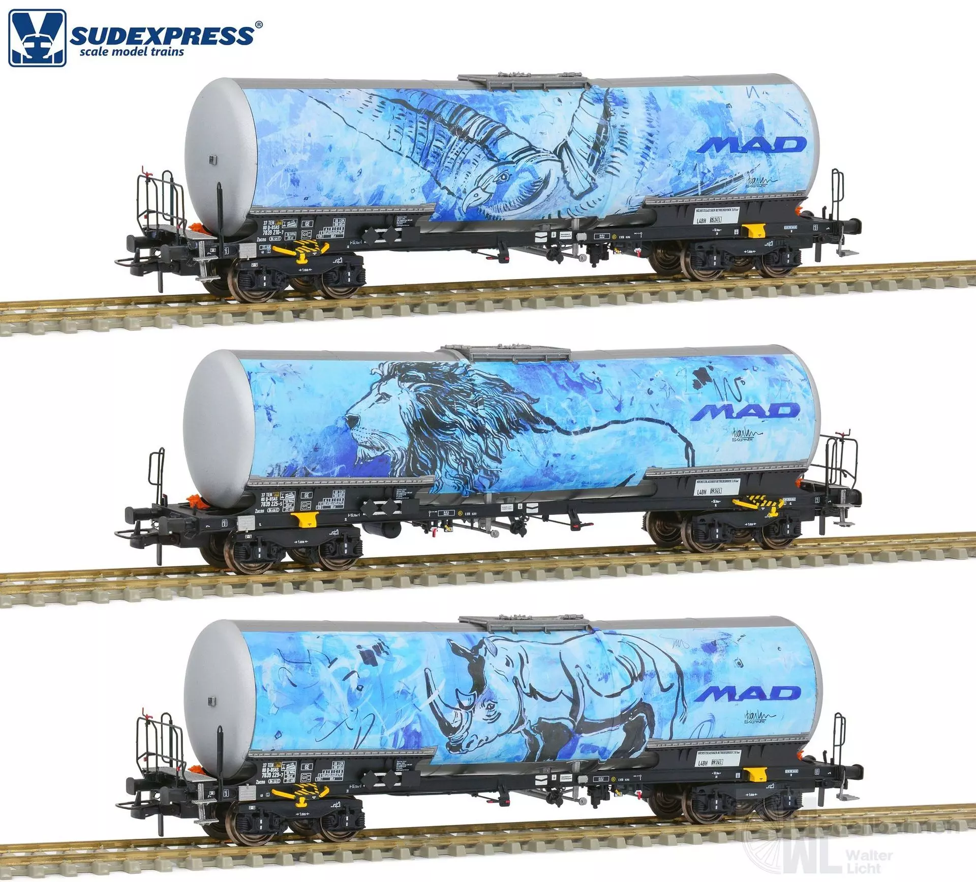 Sudexpress S783904 - 3er-Set Kesselwagen Zacns BSAS / M.A.D Ep.VI H0/GL