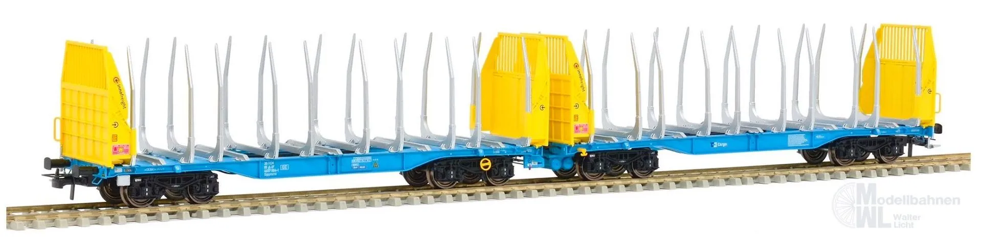 Sudexpress S657004 - Rungenwagen Einheit Innofreight CD Cargo Ep.VI Smart GigaWood gelb/blau H0/GL