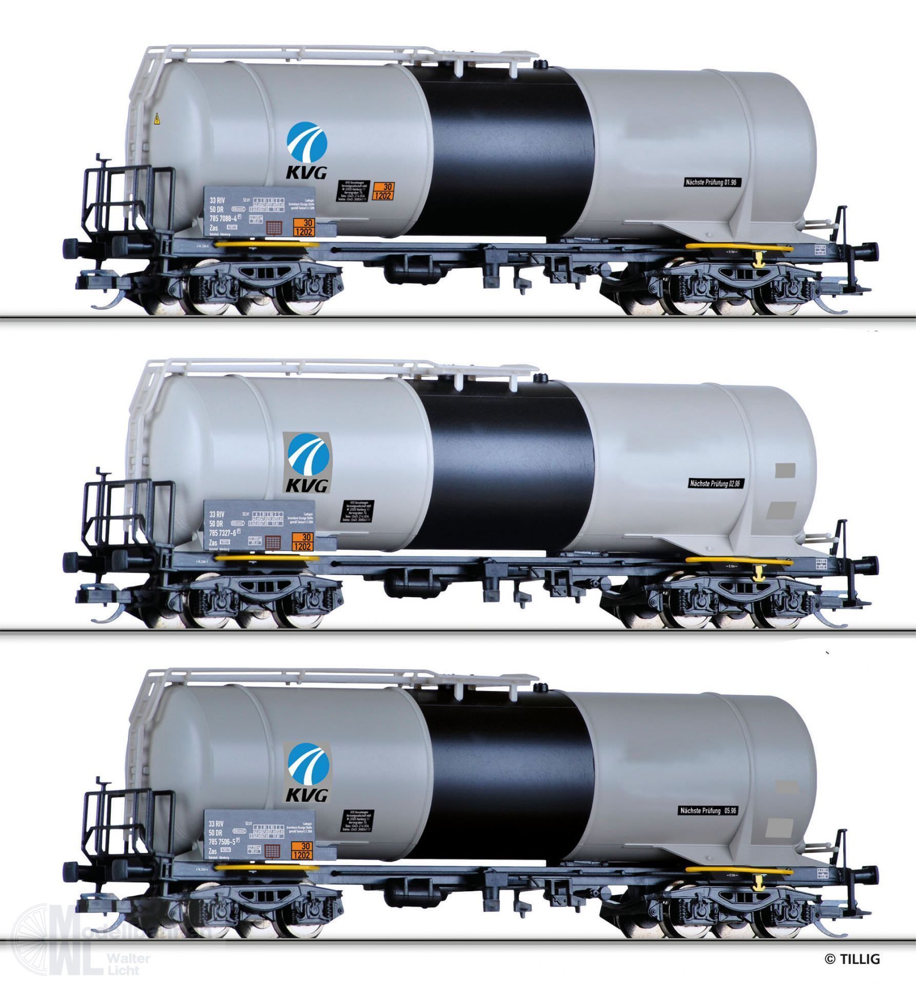 01089-HM Tillig 01089 - Kesselwagen Set KVG Ep.V 3.tlg. TT 1:120
