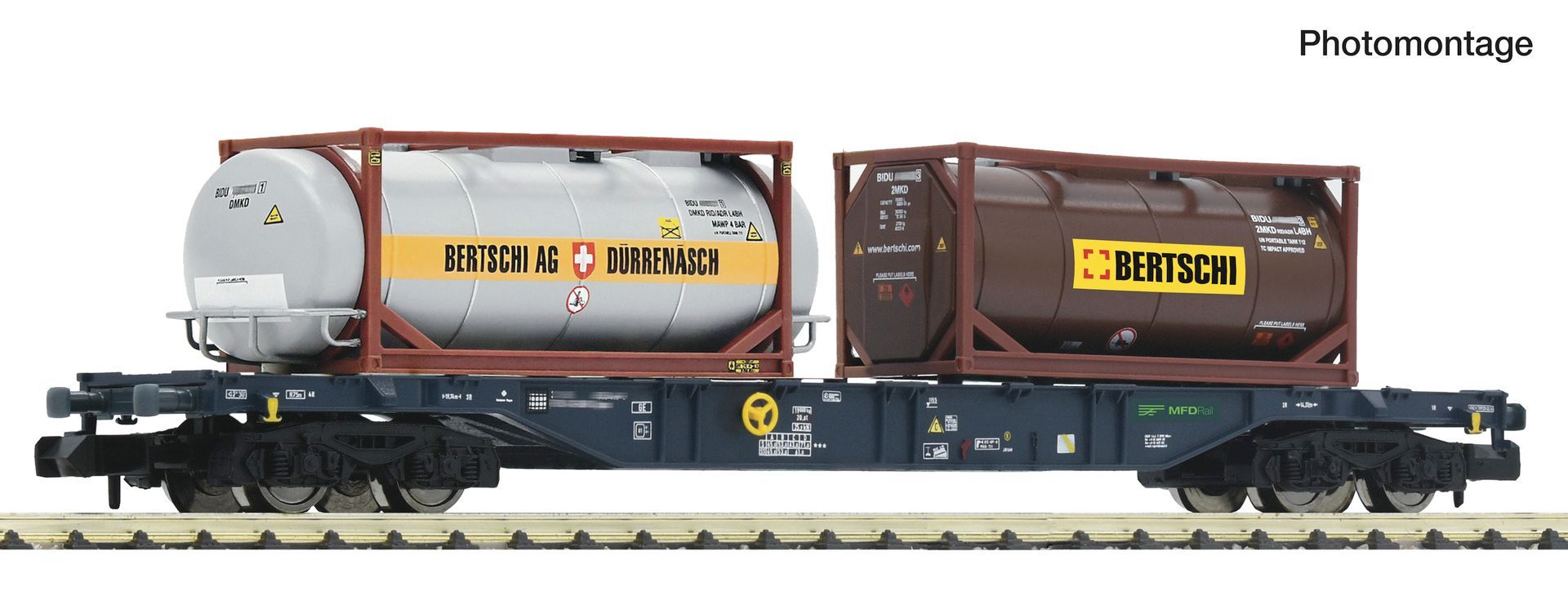 Fleischmann 6660177 - Containertragwagen MFD Rail Ep.V Sgns Bertschi Tankcontainer N 1:160
