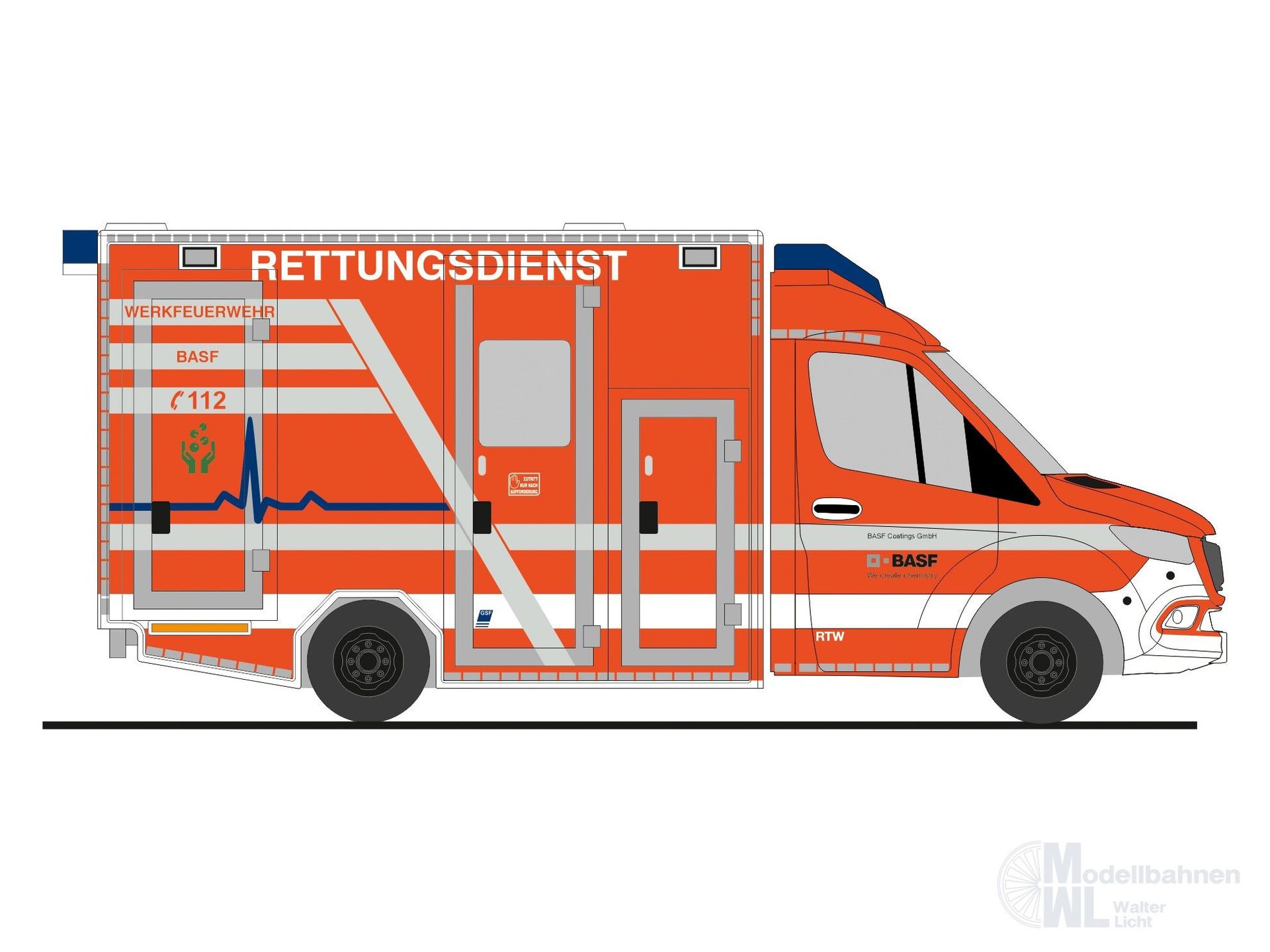 Rietze 76113 - Mercedes-Benz GSF RTW ´18 Rettungsdienst BASF Münster H0 1:87