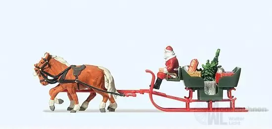 Preiser 30448 - Schlitten, Weihnachtsmann und Pakete H0 1:87