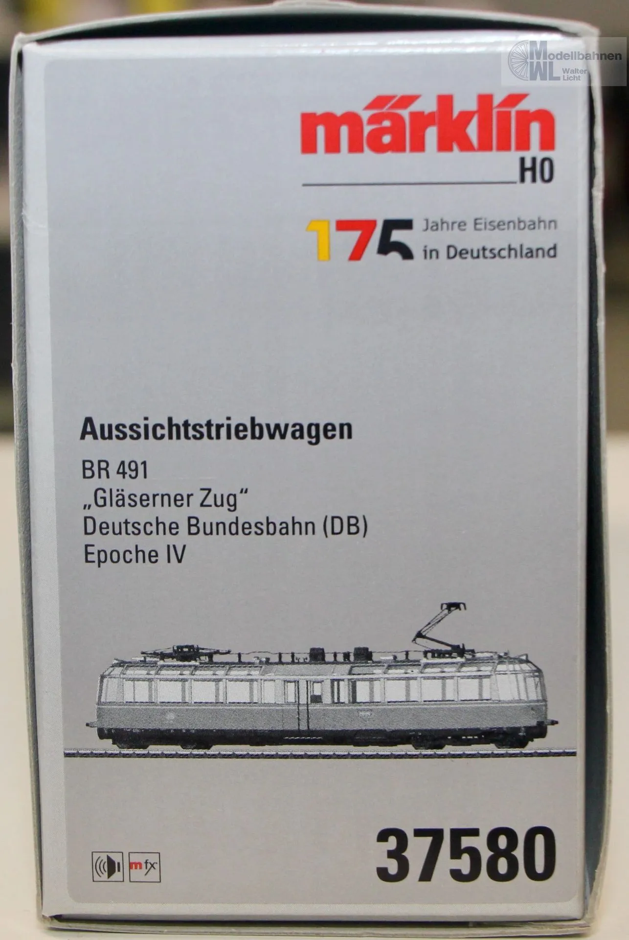 Märklin 37580 - MÄRKLIN - Aussichtstriebwagen BR 491 DB Ep.IV hellblau H0/WS Sound mfx