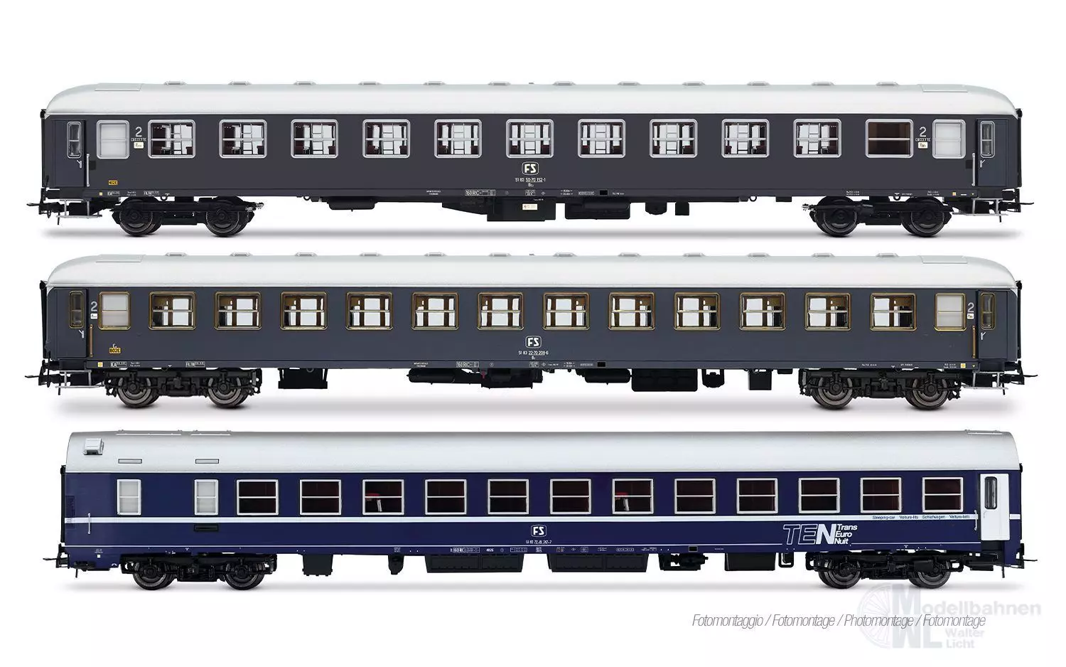 Rivarossi 4411 - Personenwagen Set FS Ep.IV Rom-Wien 3.tlg. Set 2 H0/GL